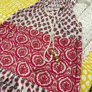 Pink and White Sleeveless Dress with Beaded Tie